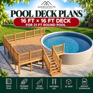 16x16 Pool Deck Plan for 21ft Round Pool, Customizable Blueprint (PDF)