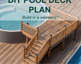 Progetto personalizzabile per terrazza piscina da 10-12 posti, piscina rotonda da 21 piedi, con elenco dei materiali e preventivo di spesa.