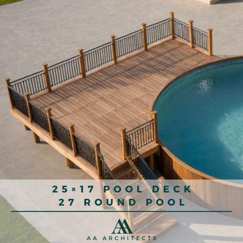 25x17 Pool Deck Plans for 27 Foot Round Pool | DIY Building Blueprint ...