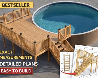 Customizable 12-16 Pool Deck 21 Round Pool Blueprint with Material List, Cost Estimate.