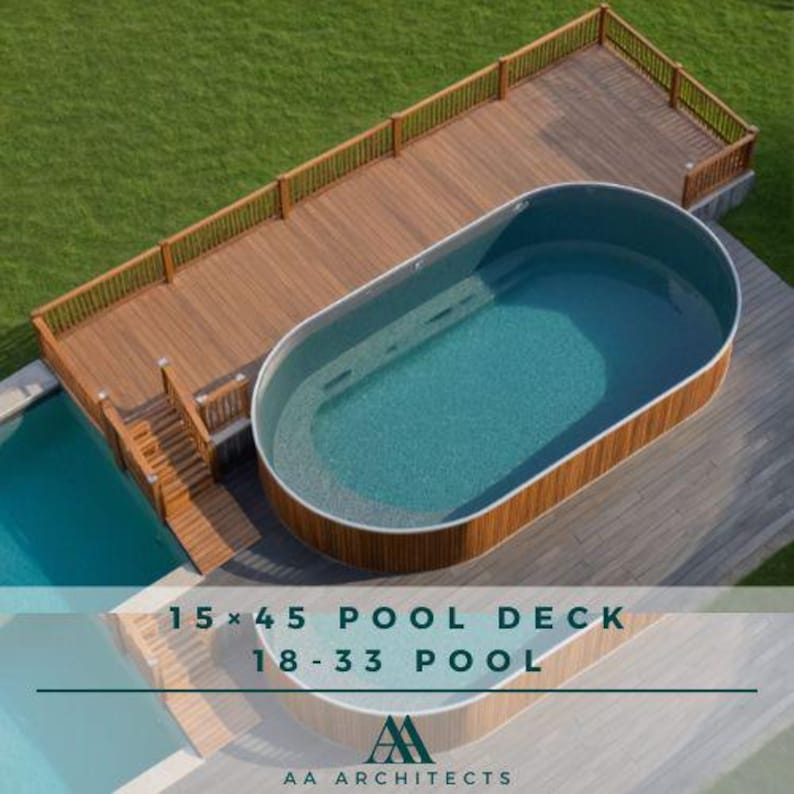 Oval Pool Deck Blueprint(15-45 Deck): Customizable Material List & Cost ...