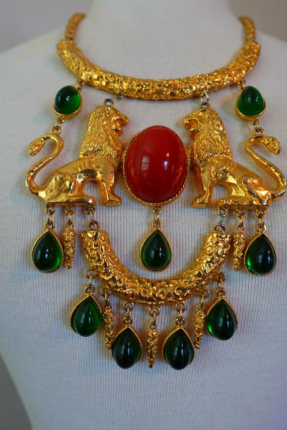 1960s Kenneth Jay Lane and Donald Stannard Twin Lions Necklace