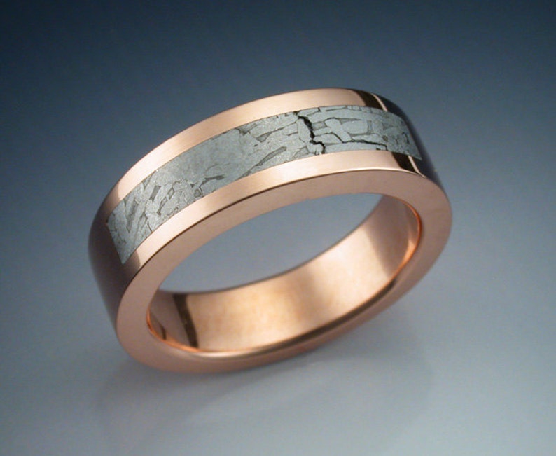 14k rose gold ring with Tambo Quemado meteorite inlay image 1