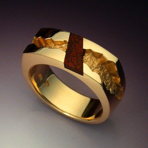 Man's ring inalid with gem Dinosaur Bone image 3