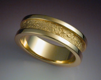 14k gold man's wedding band with rock texture