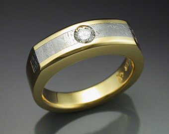 18k Gold woman's ring with Meteorite and Diamond