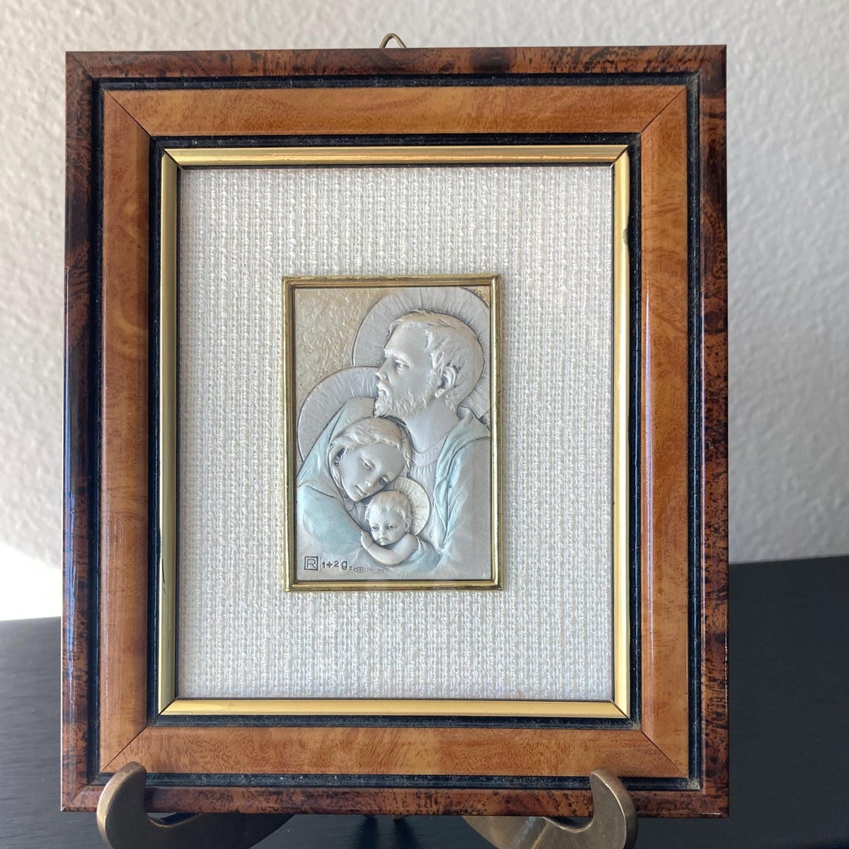 Vintage Religious Italian Art | Mary, Joseph, and Baby Jesus Framed Sterling Silver