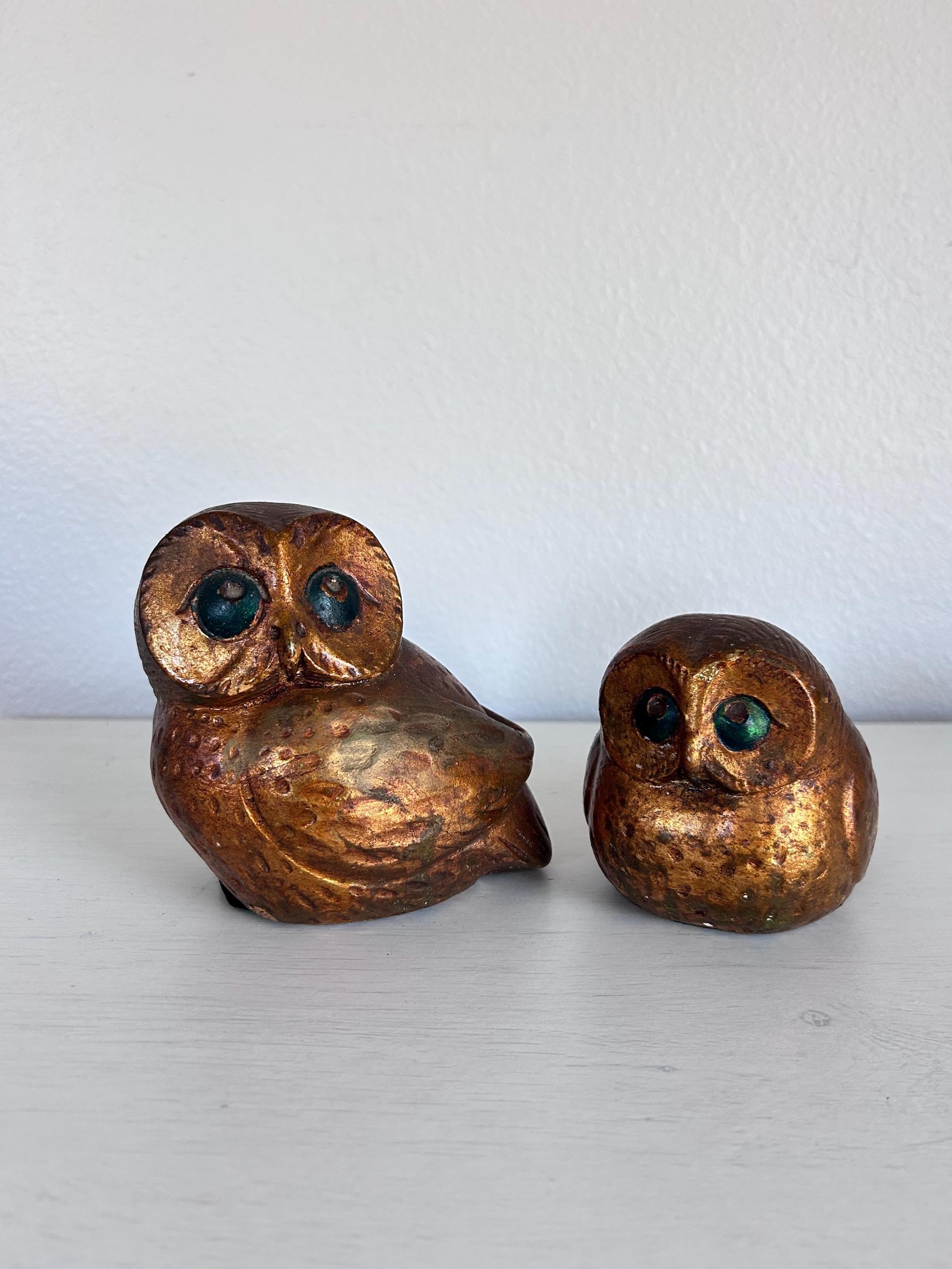 Vintage Heavy Plaster Set of Two Owl Figurines