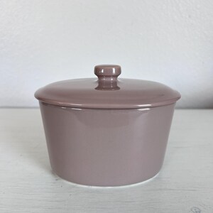 Vintage Oval Ceramic Lidded Canister from C&R Japan | Mauve Stoneware Pottery with Small Knob for Kitchen or Bathroom Storage