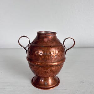 Vintage Small Copper Two-Handled Hammered Vase