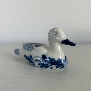 Porcelain Delft Duck from Holland | Vintage Blue and White Ceramic Duck Figurine
