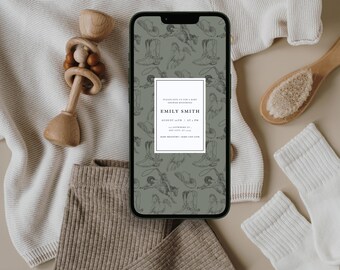 Little Cowboy Baby Shower Invitation | Western Baby Shower Evite | Digital Baby Shower Template | Editable Canva Invitation | Sage Green