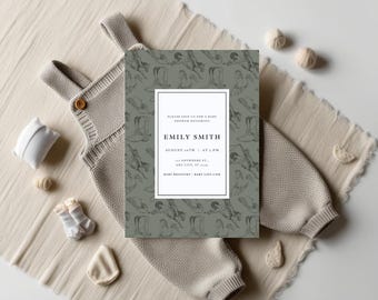 Editable Little Cowboy Baby Shower Invitation Template - Digital Download | Western Theme Printable Invite for Boys | Rustic Cowboy Design