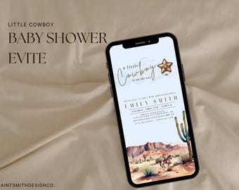 Little Cowboy Baby Shower Invitation | Western Baby Shower Evite | Digital Baby Shower Template | Editable Canva Invitation | Instant
