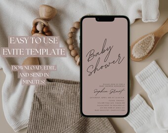 Minimalist Baby Shower Invitation | Modern Digital Evite | Editable Canva Template | Instant Download