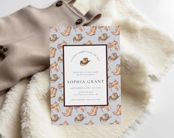 Editable Little Cowboy Baby Shower Invitation Template - Western-Themed Party Printable | Instant Download