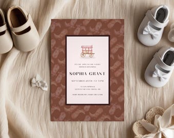 Modern Western Baby Shower Invitation - Editable Canva Template - Cowgirl Wagon Theme - Printable & Digital Evite