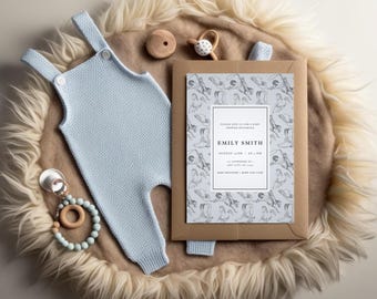 Editable Little Cowboy Baby Shower Invitation Template - Digital Download | Western Theme Printable Invite for Boys | Rustic Cowboy Design