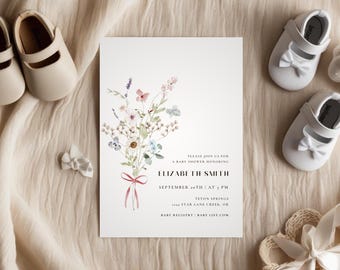 Editable Floral Baby Shower Invitation Template - Modern Botanical Design | Instant Download Printable