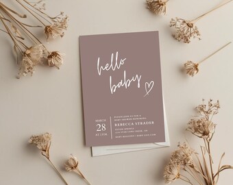Simple Baby Shower Invitation Template - Hello Baby Design - Editable Canva Download - Instant Digital Invite for Email or Print