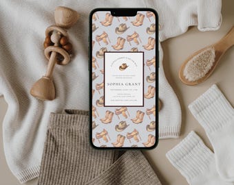 Little Cowboy Baby Shower Invitation | Western Baby Shower Evite | Digital Baby Shower Template | Editable Canva Invitation | Instant