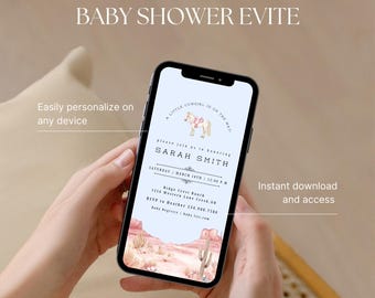 Little Cowgirl Baby Shower Invitation | Western Baby Shower Evite | Digital Invitation | Editable Template | Instant Download