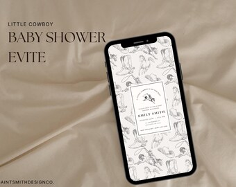 Little Cowboy Baby Shower Invitation | Western Digital Evite | Editable Baby Shower Template | Instant Download
