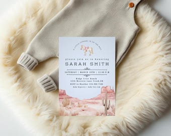 Little Cowgirl is on the Way Baby Shower Invitation | Western Cowgirl Baby Shower Invite | Editable Canva Template | Instant Download