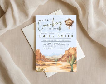 Editable Little Cowboy Baby Shower Invitation Template - Digital Download | Western Theme Printable Invite for Boys | Rustic Cowboy Design