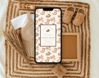 Little Cowboy Baby Shower Invitation | Western Baby Shower Evite | Digital Baby Shower Template | Editable Canva Invitation | Instant