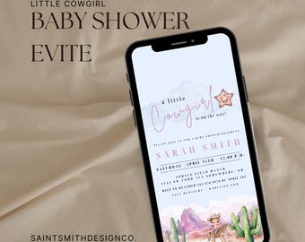 Little Cowgirl Baby Shower Invitation | Western Baby Shower Evite | Digital Invitation | Editable Template | Instant Download