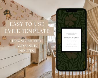 Chic Modern Floral Baby Shower Invitation | Digital Baby Shower Evite | Editable Template | Instant Download