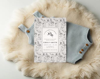 Editable Little Cowboy Baby Shower Invitation Template - Digital Download | Western Theme Printable Invite for Boys | Rustic Cowboy Design