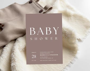 Modern Minimalist Dusty Rose Baby Shower Invitation Template | Editable Digital Download | Gender Neutral Baby Shower Invite Design