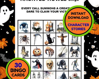 Printable Halloween Bingo, Spooky Halloween Bingo, Haunted Character Stories, 30 Bingo Cards, Halloween History, Printable Halloween Game
