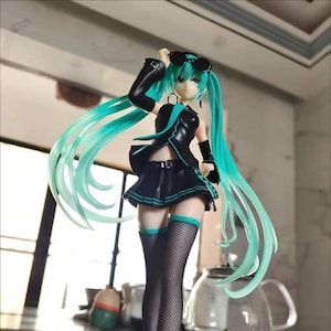 Handmade Hatsune Miku Figure - Stylish Black Outfit with Sunglasses, High-Quality Resin Collectible