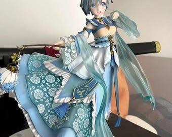 Re:Zero Rem Figure – Elegant Anime Girl Collectible PVC Statue, Hand-Painted Blue Dress Fantasy Figurine Gift for Fans & Collectors