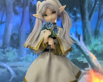 Frieren with Blue Flowers – Frieren Beyond Journey's End Anime Figure, Elf Mage PVC Statue, Elegant Collectible for Fans and Display