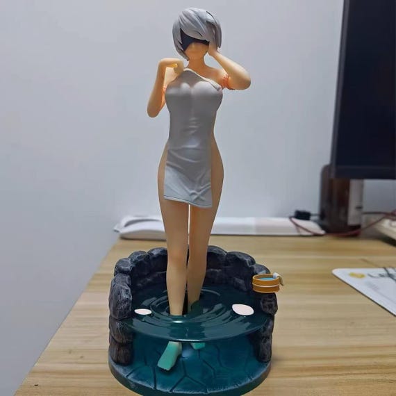 2B NieR: Automata Figure, Resin Statue, Bath Pose with Blindfold, Hand-Painted Anime Figurine, Collectible Display Piece, Elegant Design