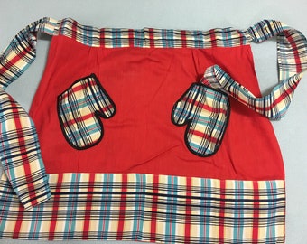 Vintage Red Apron with Mitten Pockets