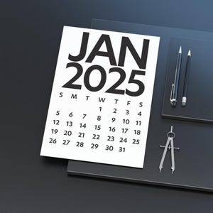 2025 Simple Black and White Printable Calendar | Printable Monthly Planner | Instant Download | PDF Download