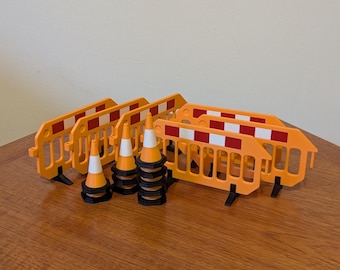 Miniature UK traffic cones and roadwork barriers - desk accessories - mini cones - mini traffic cones / small model - 16:1 scale
