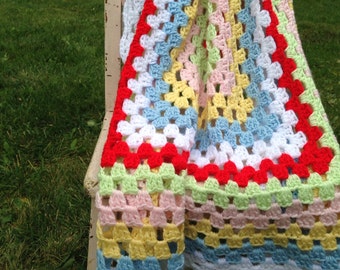 Cozy soft warm granny square newborn baby toddler child blanket