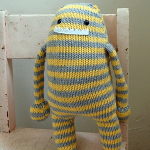 Monster Stuffed Animal Yellow and Gray Stripes image 1