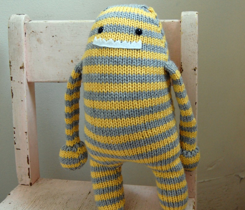 Monster Stuffed Animal Yellow and Gray Stripes image 1