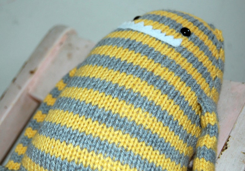 Monster Stuffed Animal Yellow and Gray Stripes image 2