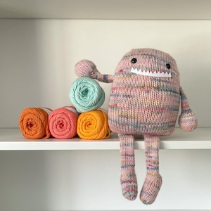 Evelyn Monster // Pink Rainbow Speckle Stuffed Monster Toy // Hand Knit Monster