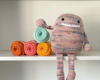 Evelyn Monster // Pink Rainbow Speckle Stuffed Monster Toy // Hand Knit Monster