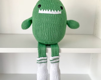 Tuck the Sock Monster // Green Stuffed Monster Toy with Socks // Hand Knit Monster