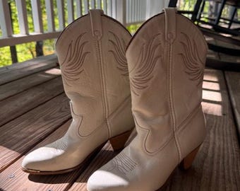 Vintage Dingo Cream Elfenbensvita Cowboystövlar Storlek 6